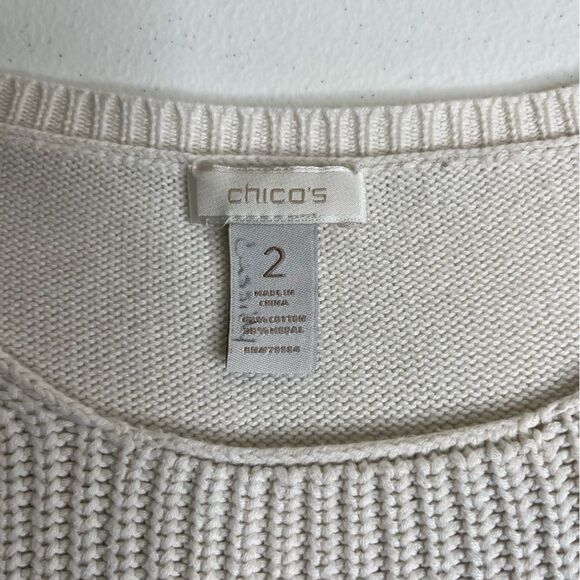 Chicos Cream Knit Sweater High Low Hemline Pullover Cotton Modal Womens Large - Picture 6 of 11